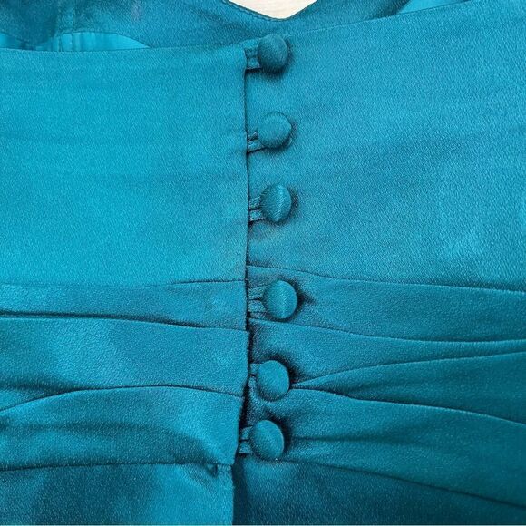 Prophecy Vintage Teal Blue Satin Strapless Peplum Bow Top - Picture 7 of 10